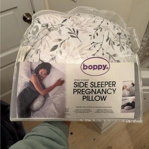 Boppy Side Sleeper Pillow - White and Gray Leaf Design